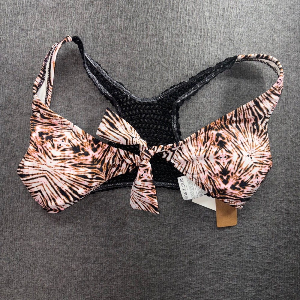 Volcom Tiger Print Crochet Racerback Bikini Top Pink Black Small 01021626 BLK